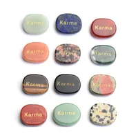Arts And Crafts Lettering Karma Inspirational Positive Word Small Size Natural Chakra Stones Engraved Reiki Crystal Healing Palm Sto Otrhv