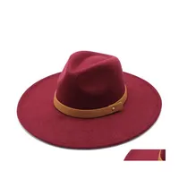 Wide Brim Hats 9.5Cm Large Fedora Hat Women Men Jazz Panama Cap Woman Man Top And Caps Ladies Trilby Chapeau Spring Autumn Winter Wh Dhprk