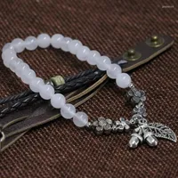 Strand Lovely Accessory 6mm White Natural Jades Chalcedony Stone Round Beads Bracelet Women Diy Elastic Jewelry 7.5inch B1958