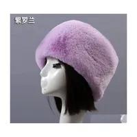 Beanie Skull Caps Dark Green Flat Roof Fluffy Snow Year Winter Plush Thick Fur Hat Faux Furry Cap Head Warmer Outdoor Hats Women Gir Dhgju