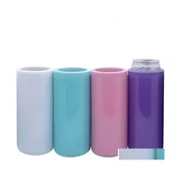Tumblers Sublimation Can Cooler Heat Transfer Slim Straight Insator Blank Double Wall Stainless Steel Vacuum Coolers Diy Gift 123 V2 Dhfes