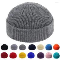 Berets Casual Knitted Beanie Autumn And Winter Couples Woolen Hat Melon Leather Men Warm Hooded Female