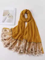 Ethnic Clothing Premium Lace Hijab Chiffon Scarf Solid Color Muslim Plain Shawls Wrap Headscarf Turban Echarpe Foulard Customize