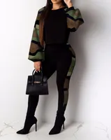 Женские брюки с двумя частями устанавливают женские обзоры 2023 Осенний модный камуфляж с длинным рукавом с длинным рукавом Op Top Casual Daily Set