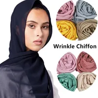 Ethnic Clothing Spring And Summer Natural Wrinkle Pearl Chiffon Monochrome Ladies Scarf Gauze High Quality Muslim Turban Shawl