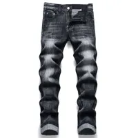 Nouveau jean pantalon chino pantalon pantalon pour hommes étirez des pantalons étroits à ajustement lavé la broderie maigre raide