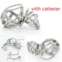 Mens G-Strings New Stainless Steel Male Chastity Device with Urethra Catheter Chastity Belt Cock Cage Virginity Lock Penis Ring