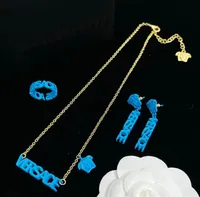 Fashion Basilisk Medusa colorful letters Pendants Women&#039;s Bracelet Necklace Stud Earring Sets Brass colour enamel plating Ladies Designer Jewelry MS12 -- D9