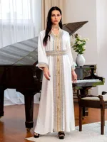 Ethnic Clothing Fashion Lace Embroidery Islam Muslim Dress Caftan Dresses Women Djellaba Robe Longue Vetement Musulmane Femme With Belt