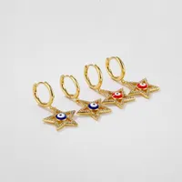 Hoop Earrings 14K Gold Plated Drop For Women Blue Red Color Enamel Star CZ Zircon Trendy Jewelry Aretes