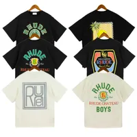 Camisetas para hombres Rhude Tee Collar redondo Hip Hop Camiseta de manga corta Moda Menores Camisetas de estampado de alfabeto casual