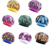 Berets African Kids Hat Satin Print Night Sleep Cap Girls Headscarf Wide Band Stretch Headwear Beanie Bonnet Turban Nightcap
