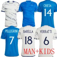 22 23 Italië voetbaltruien Italia 22 23 24 Maglie da calcio Verratti Chiesa Gnonto voetbalshirt Lorenzo Pinamonti Politano Grifo Uniform Men Kids Kit Player versie