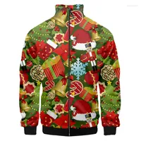 남자 재킷 크리스마스 산타 트리 스탠드 업 칼라 재킷 3d 메리 크리스마스 크리스마스 귀여운 만화 인쇄 외부웨어 해피 년 선물 지퍼 코트 도매