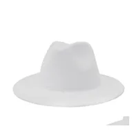 Wide Brim Hats White Panama Wool Felt Fedora Women Ladies Party Trilby Cowboy Hat Fashion Vintage Jazz Cap 74 W2 Drop Delivery Acces Dhvoq