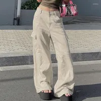 Women's Pants Xingqing Y2k Fairy Grunge Wide Leg Cargo Women Low Waist Baggy Trousers With Multi Pockets Solid Color Harajuku Streetwear