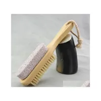 Bath Brushes Sponges Scrubbers 2 In 1 Cleaning Brushes Natural Body Or Foot Exfoliating Spa Brush Double Side With Nature Pumice Dhfii
