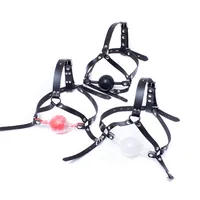 Mens G-Strings PU Leather Straps Head Harness Bondage Open Mouth Gag Restraint Red Silicone Ball Adult SM Sex Game Toys for Wo