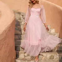 Sıradan Elbiseler Dantel Tül Leylak Kadınlar İçin Uzun Kollu Zarif Robe De Soire Mariage Prenses Balo Gown Düğün Partisi Vestido