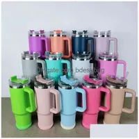 Water Bottles 40Oz Reusable Tumbler With Handle And St Stainless Steel Insated Travel Mug Tumblers Keep Drinks Cold Wholesale Drop D Dhxj6