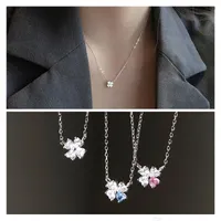 Pendants Trendy Silver 925 Necklace For Women Jewelry Shiny Crystal Pink Clover Pendant Girl Choker Accessories Female Clavicle