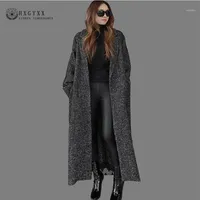 2018 X-long Antumn Winter Herringbone Casual Open Stitch Pockets Loose Wool Jacket Plus Size Cashmere Coat Woman Overcoat Okd5851213H