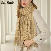 Scarves SupSindy Winter Women Plaid Scarf With Tassels Warm Cashmere Shawl Wrap Soft Pashmina Striped For Poncho Female