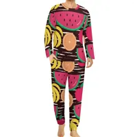 Pijama de frutas tropicais de roupas de dormir masculinas homens laranja laranja de outono de outono de manga longa 2 peças Conjunto gráfico caseiro de tamanho grande 5xl