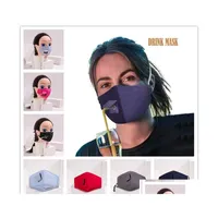 Designer Masks Cotton Face Mask Adts And Kids St With Hole For Drinking Juice Water Dustproof Mouth Er Facial Drop Delivery Home Gar Dhdtf