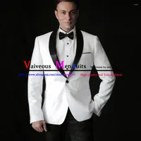 Men's Suits Costume Homme White One Buttom Tuxedo Black Lapel Men Slim Fit Groom Prom Dress Blazer 2 Pieces Male Sets Terno Masculino