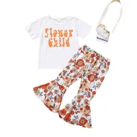 Clothing Sets Girls Outfits Baby Clothes Kids Suits Wear Summer Cotton Short Sleeve T-Shirts Flared Trousers Pants 2Pcs 3-7Y E23301