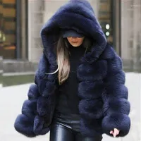 Women's Fur Long Hooded Coat Women Zip Faux Fluffy Jacket Winter Thick Warm High Quality Full Sleeves Fashion Overcoat