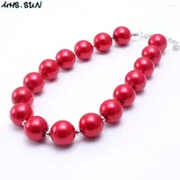 Choker MHS.SUN Red Color Pearl Beads Necklace Fashion Chunky Bubblegum Christmas Party Jewelry Gifts For Child Girls