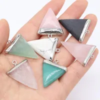 Charms 22x30mm Natural Semi-precious Stone Pendant Triangle Pink Crystal For Jewelry Making DIY Necklace Earring AccessoriesCharms