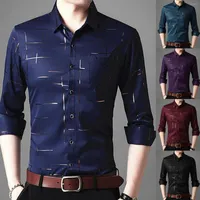 Men&#039;s Dress Shirts Spring Autumn Men Tops Long Sleeve Turn Down Collar Stripes Single-breasted Social Business Shirt Casual Slim With Button