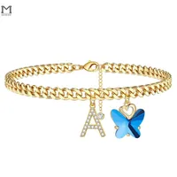 Anklets MONOOC Bracelets 14k Gold Plated Initial For Women Cuban Link Beautiful Butterfly Charm Anklet Beach