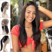 Lace Frontal Wig 28 30 Inch Kinky Straight 13x4 Front Human Hair Wigs Bone Virgin Brazilian 180% Density