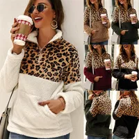 Women Leopard Stampato Felpa di peluche Designer Crusca con cerniera Pullover per cucciolo Pullover femminile con cappuccio a maniche lunghe Wool Spessa SWEA206Z
