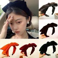 Fashion Large Bow Velvet Headbands For Women Girls Wide Solid Thick Ear Knot Hairbands Ladies Bezel Hair Hoop Accessories