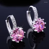 Hoop Earrings Women Girls Small Austria Crystal White Pink Zirconia Stone Color Huggie Pendientes Jewelry