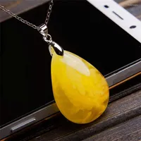 Collares colgantes Bead de cristal de piedra amarilla natural 34 24 9 mm Fashion para joyas que hacen encanto en forma de gota de agua