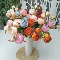 Fiori decorativi 3 teste decorazione artificiale Peonia Rose Bouquet Bellissimo fiore finto per decorazioni per matrimoni in famiglia