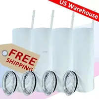 Ready to ship USA warehouse Straight 20oz Sublimation Tumbler Mugs Blank 100% 304 Stainless Steel Cups Vacuum Insulated 600ml Coffee Mugs White 25pcs/box tt0119