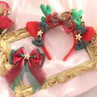 Party Masks DIY Christmas Antler Hair Ornament Lolita Fawn Hairpin Headband KC Side Clip Lovely Soft Girl Bow Headdress Cosplay Hoop