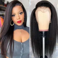 Hd Transparent Yaki Wig 13x6 Lace Front Human Hair Wigs 4x4 Closure Preplucked Remy Kinky Straight 13x4 Frontal