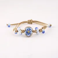Charm Bracelets Fashion Simple Handwoven Floral Bracelet Boho Geometric Leaves Natural Stone Adjustable Healing Jewelry For WomenCharm