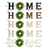 Fleurs décoratives Plaque à la maison encadrée en bois avec couronne verte pour le décor de pendaison de ménage