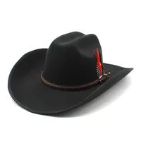 Cowboy Fedora Hat with Feather Felt Hats Fedoras Women Men Trilby Wide Brim Caps Autumn Winter Large Jazz Top Cap 2023