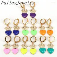 Hoop Earrings 5Pairs Boho Style Colorful Heart Crown Enamel Zircon Drop For Women Gold Plated Charm Earring Feature Jewelry