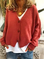 Sweaters Plus Size Solid Long Sleeve Cardigan Women&#039;s Buttons Front Casual Slight Stretch Sweater